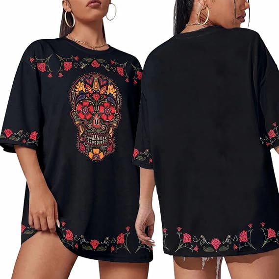 Day of The Dead Shirts for Women Día De Los Muertos Sugar Skull Tee - skull jacket