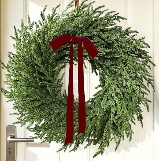 26 Inch Real Touch Norfolk Pine Wreath Christmas Wreaths for Front Door - skull wreath
