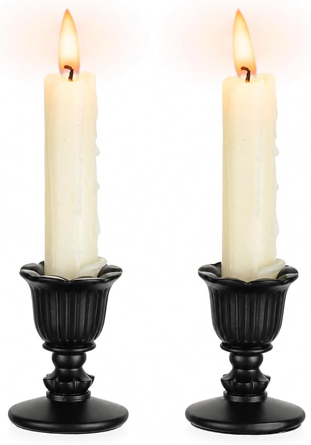 Romadedi Vintage Black Candle Holders Gothic Halloween Candlestick - skull candle