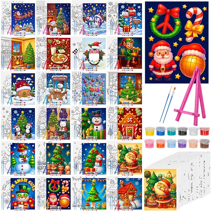 Blosssound 24 Sets Christmas Pre Drawn Canvas to Paint, 5 x 7'' - skull painting