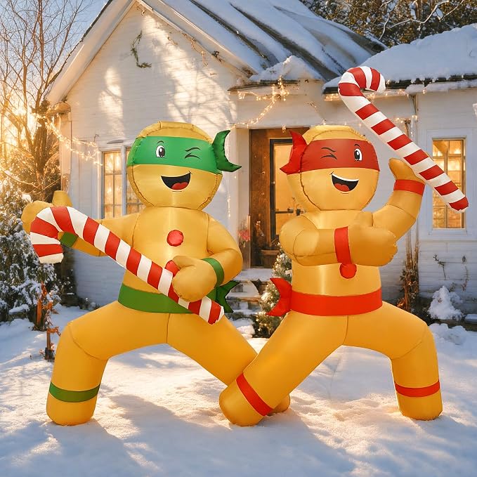 2 Pcs 5 FT Christmas Inflatables, Ninja Inflatable Gingerbread Man Decor - skull inflatable