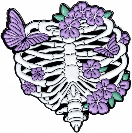 Funny Floral Skeleton Rib Cage Pin, Enamel Anatomy Pins Brooch for Jackets - skull jacket