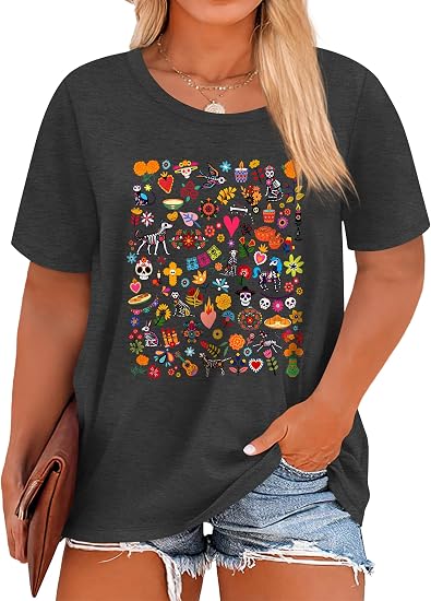 Plus Size Dia De Los Muertos Shirt Women Day of The Dead T-Shirts - skull tshirt
