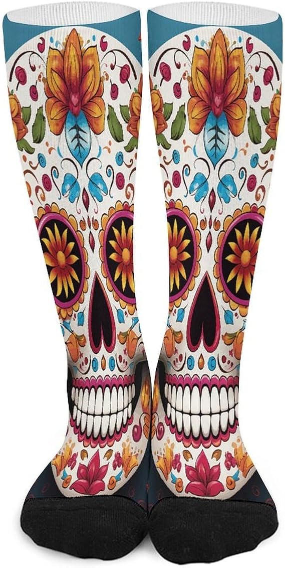 Colorful Sugar Skull Compression Socks for Men Women - sugar skull costume