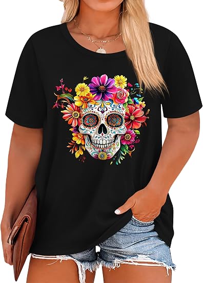 Plus Size Dia De Los Muertos Shirt Women Day of The Dead T-Shirts - skull tshirt