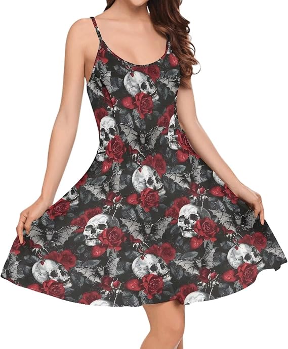 Coloranimal Sexy Summer Beach Spaghetti Strap Shorts Dress for Women Girls Gift - sugar skull dress