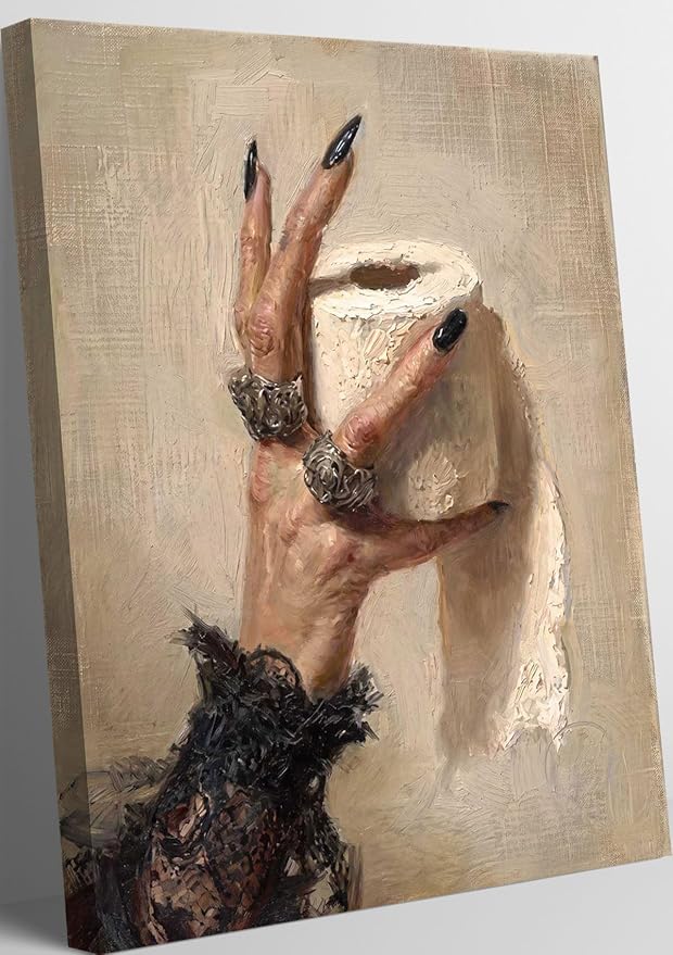 Vintage Witch Hand Canvas Wall Art, Woman Hand Holding Toilet Paper Print - skull toilet paper