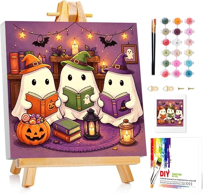 Mandun Halloween Ghost Paint by Numbers Kit for Kids, 8x8 inch - skull painting