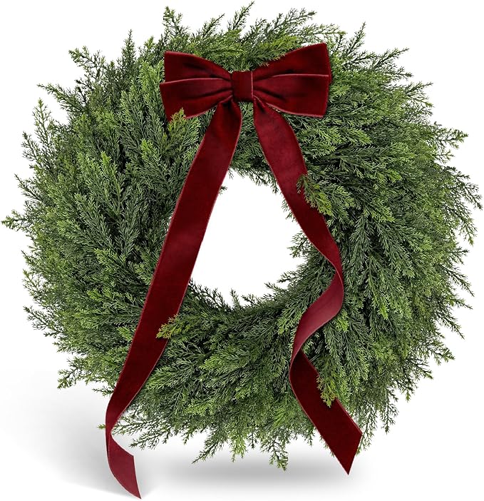 ICX 26" Real Touch Cedar Wreath with Bow, Christmas Wreaths for Front Door - skull wreath