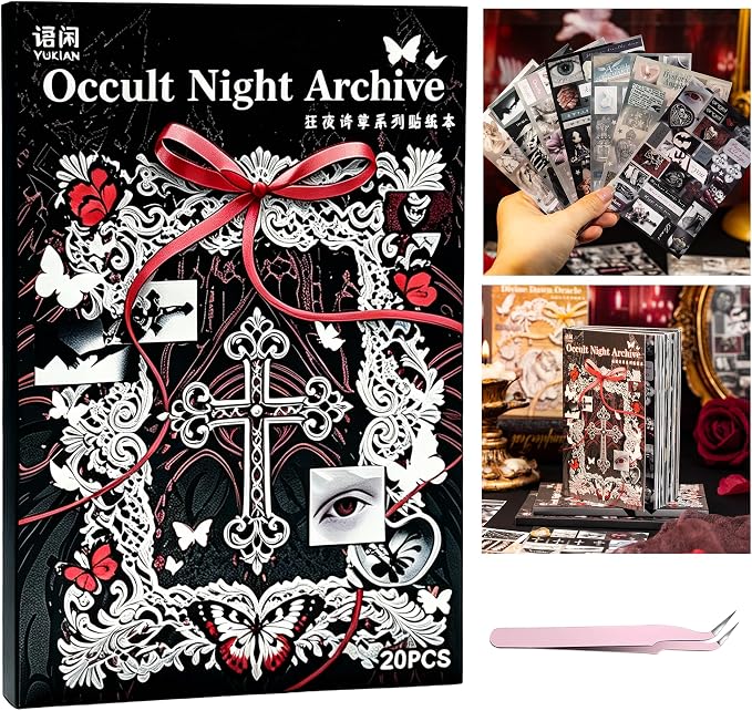 490 Pcs Dark Gothic Scrapbook Sticker Book for Scrapbooking Junk Journal - skull sticker