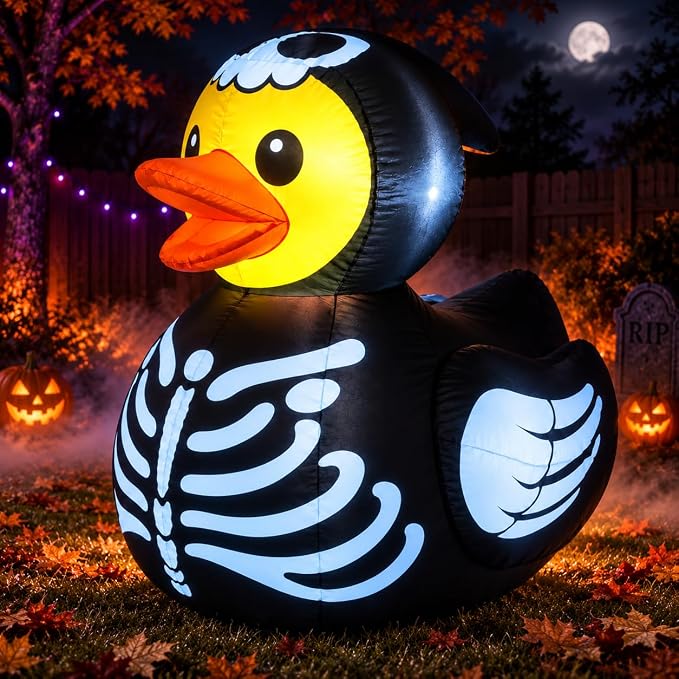 5FT Halloween Giant Inflatable Duck Skeleton Blow Up Outdoor Decorations - skull inflatable