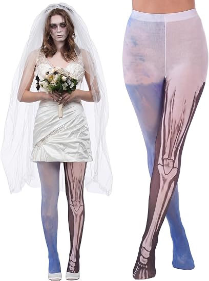 Gothic Bride Halloween Costume Accessories Skeleton Tights for Women - skull leggings