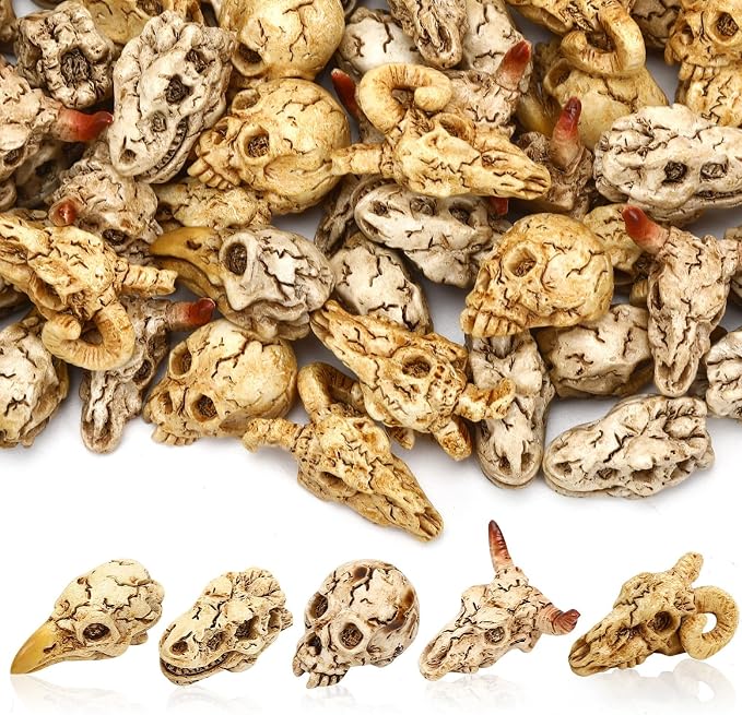 60Pcs Halloween Mini Resin Animal Skulls Heads Tiny Skeletons - string light