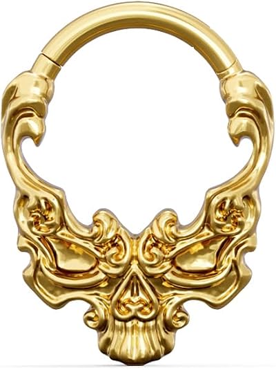 Gothic Punk Titanium Septum Clicker 16G 8mm Nose Ring Hoop Surgical Steel Jewelry Baroque Skull Rebel Heart Medusa Kraken Octopus Tentacle Daith Earrings Cartilage Helix Rook Gift - skull ring