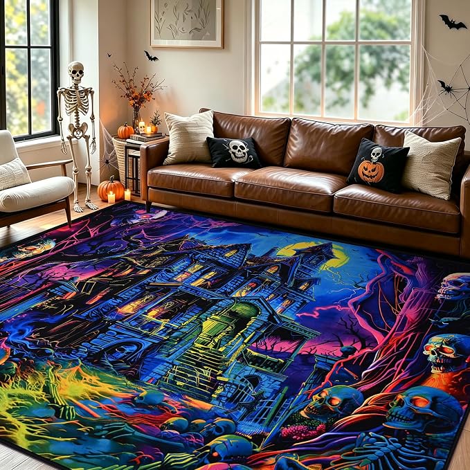 Halloween Rug 5x7 for Living Room, Gothic Washable Area Rugs Black - skull carpet