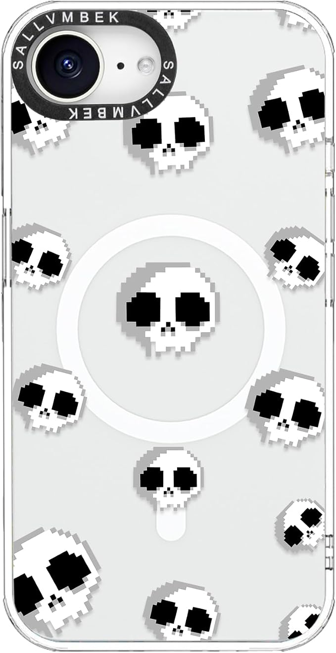 for iPhone 16e Case/iPhone 17e Case,Compatible with MagSafe,Cute Skull Print Pattern Design,Magnetic Mag Safe Magnet Shockproof Protective Clear TPU Bumper Cases Cover for Women Girly - Skull phone case