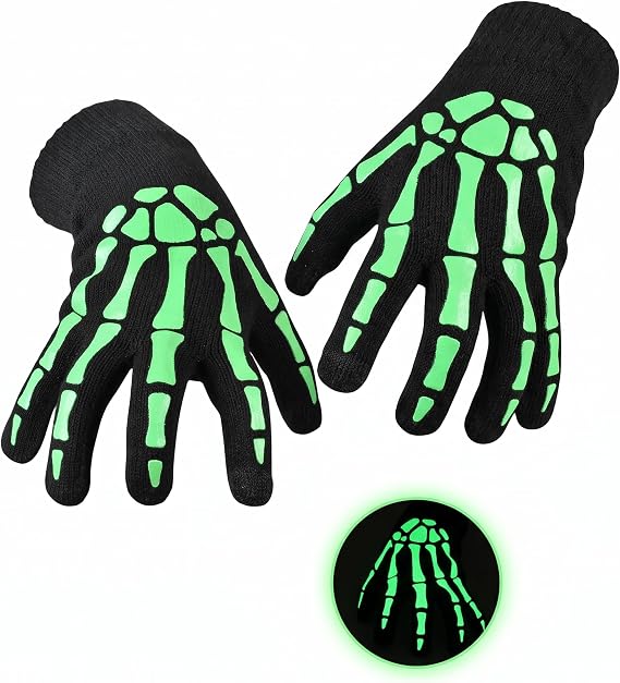 Halloween Skeleton Gloves Glow In The Dark For Women Men - skeleton