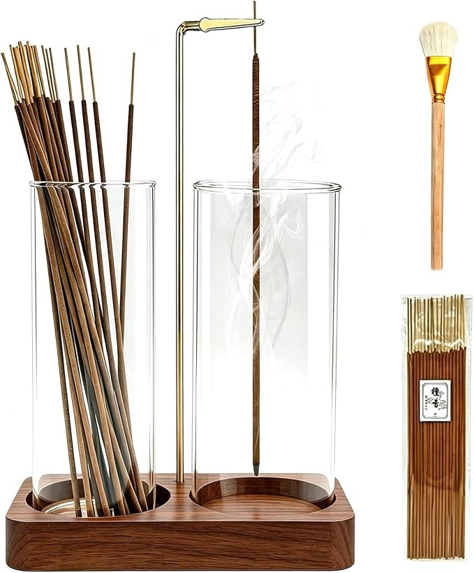2 in 1 Incense Holder,Wooden Incense Holder for Sticks - skull incense burner