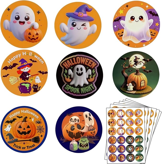 1000 PCS Halloween Stickers 1.5" Round Bulk Labels for Kids, 8 Designs - skull sticker