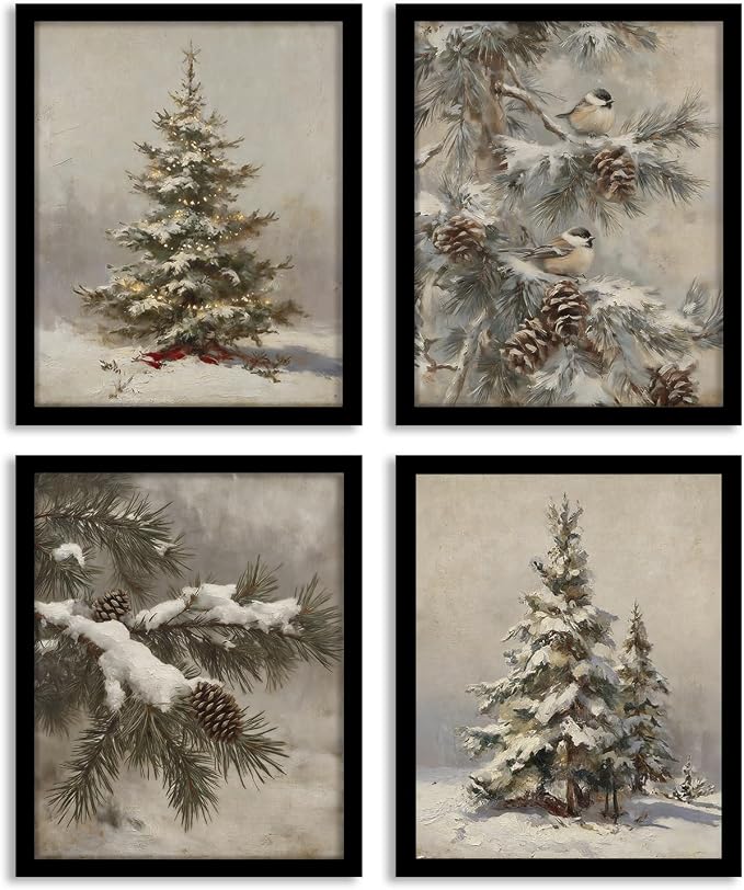 WEFKODO Vintage Christmas Tree Pictures Wall Decor Posters Prints 8x10 - skull wall art