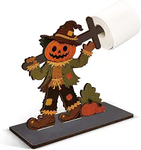 Pumpkin Scarecrow Toilet Paper Holder, Fall Halloween Bathroom Decor, Rustic Toilet Paper Roll Holder, Farmhouse Autumn Bathroom Decoration for Harvest Home Decor - skull toilet paper