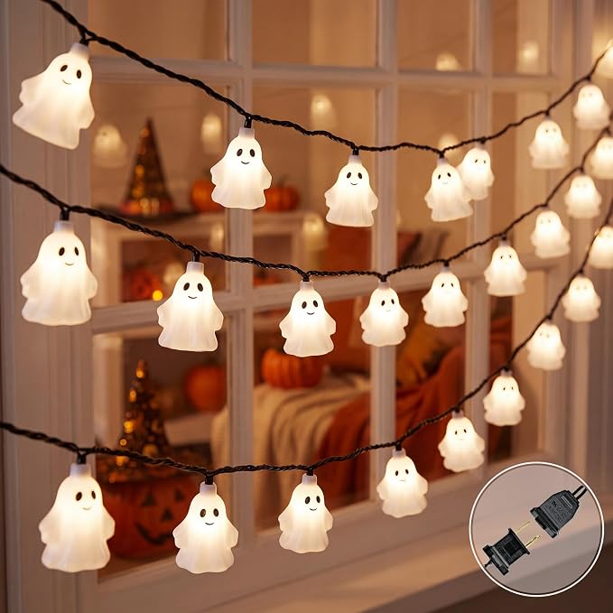 12Ft Halloween Ghost String Lights, 20 LED Plug in Ghost Lights Outdoor - string light