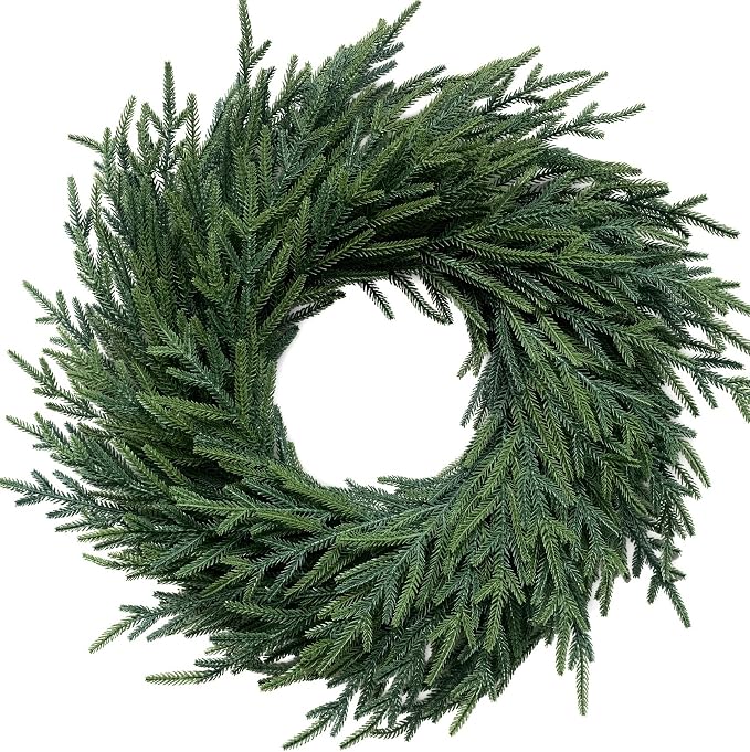 26 Inch Norfolk Pine Wreath, Artificial Christmas Wreaths for Front Door - skull wreath