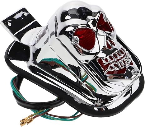 Kichvoe Skull LED Motorcycle Tail Light Chrome Rear Brake Lamp