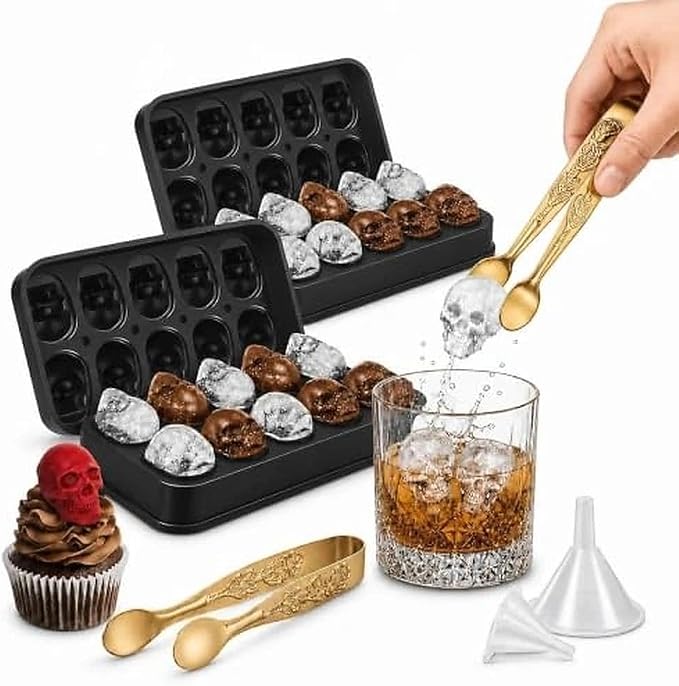 5-Piece Skull Ice Mold Set, Silicone Trays for Whiskey and Cocktails - skull ashtray