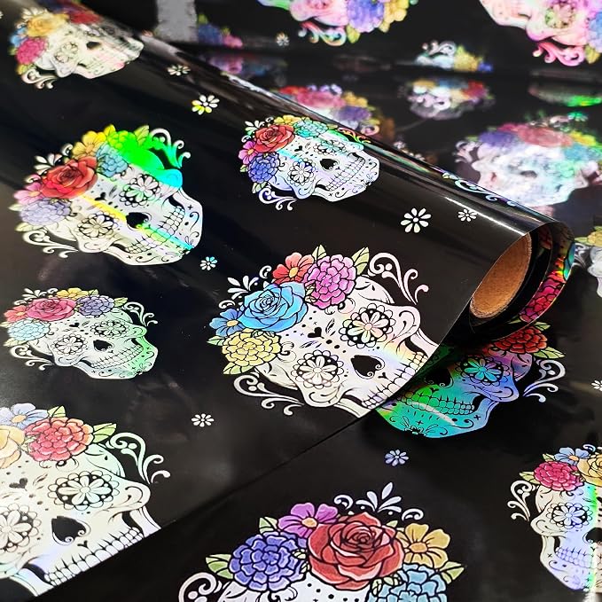 Cheerland Iridescent Skull Gift Wrap Halloween Wrapping Gothic Decorations Holographic Sugar Skull Flowers Roll for Mexican Birthday Spooky Baby Shower Haunted House Goth Day of Death Party Supplies - skull toilet paper