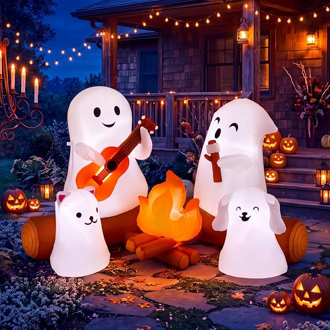 Hollowfly 6 FT Halloween Inflatable Ghost, Blow Up Yard Decoration - skull inflatable