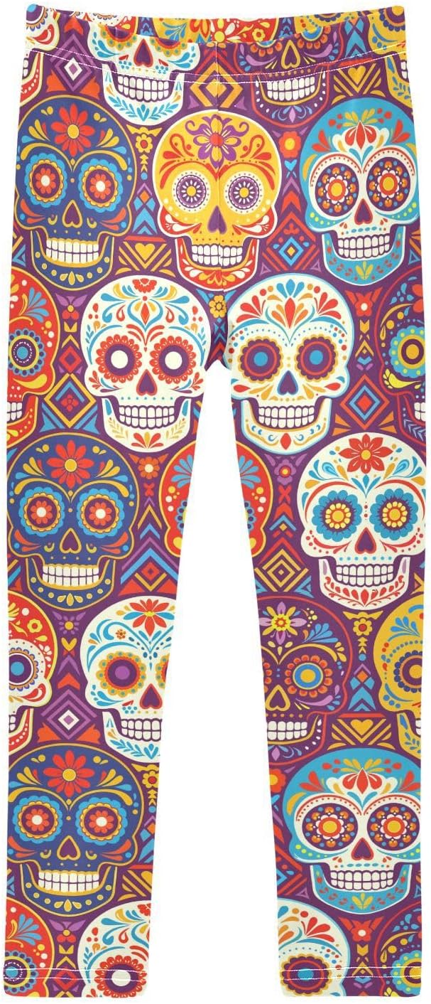 Penguin Girls Leggings 4-10T, Soft Stretchy Breathable Pants for Dance, Yoga & Gymnastics - skull leggings