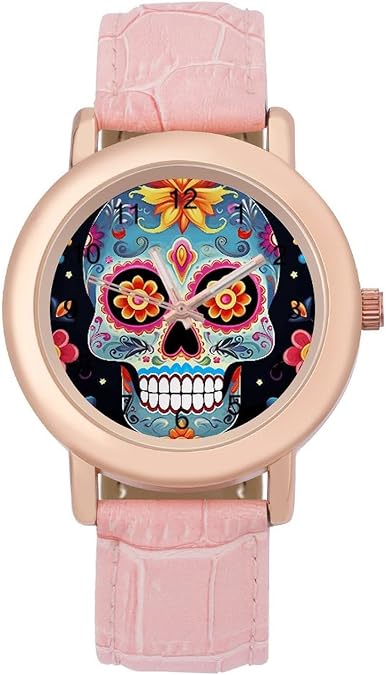 Sugar Skulls Watch for Women Leather Strap Watch - skull plate