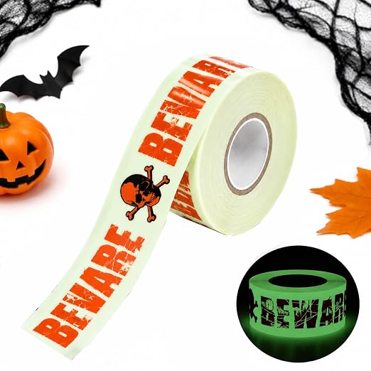 PVWSG Halloween Glow Dark Caution Tape 2 in x 16.4 ft - skull sticker