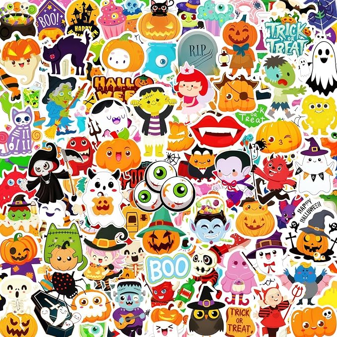 300 PCS Non-Repeating Halloween Stickers for Kids, Halloween Party Favors - skull sticker