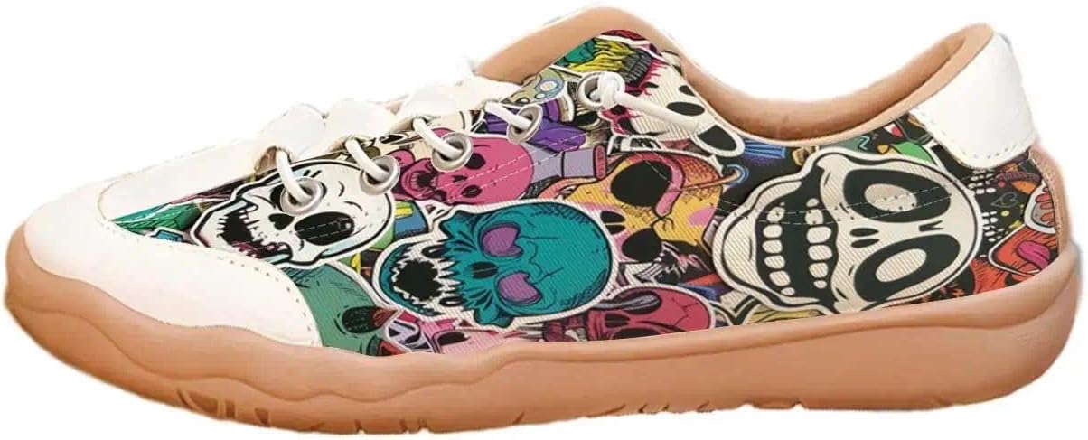 Women Gothic Halloween Horror Skull Canvas Sneakers, Spooky Pumpkin Ghost Print Casual Walking Shoes - sugar skull boots