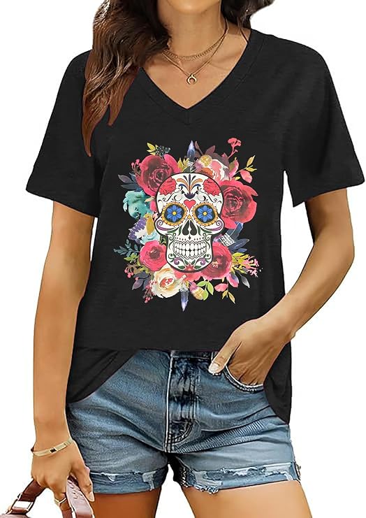 Dead of The Dead Shirts for Women Dia De Los Muertos Tshirt Sugar Skull Tee - sugar skull costume