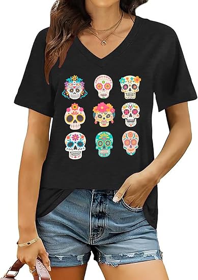 Dead of The Dead Shirts for Women Dia De Los Muertos Tshirt Sugar Skull Tee - skull tshirt