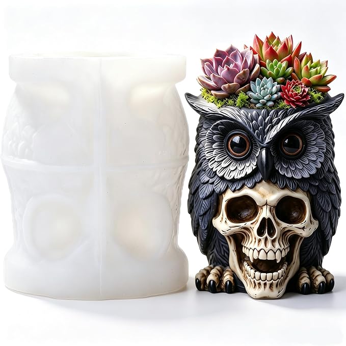 Owl Epoxy Resin Silicone Mold for Casting Halloween Decor Candle - skull candle