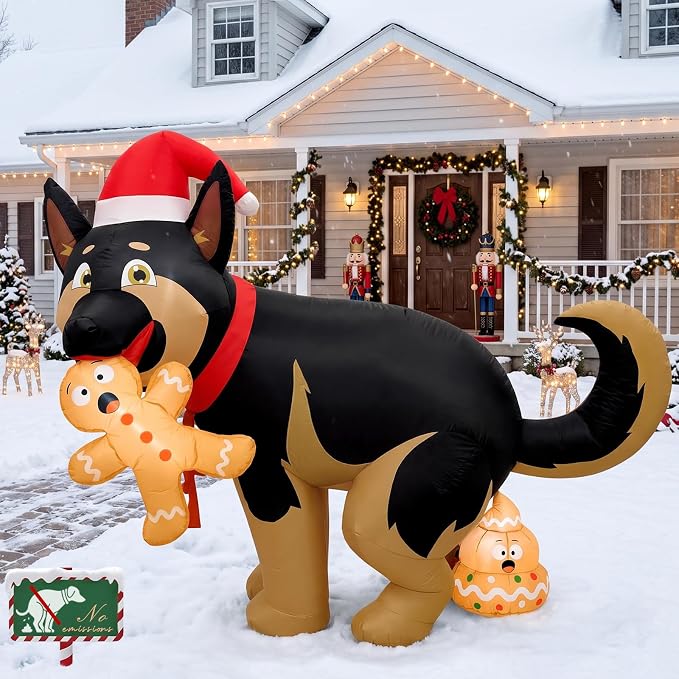 OurWarm 5FT Funny Christmas Inflatables Outdoor Decoration, Christmas Dog Pooping Inflatable Holding Gingerbread, Christmas Blow Ups with LED Lights for Xmas Lawn Garden Party Indoor Outdoor Decor - skull inflatable