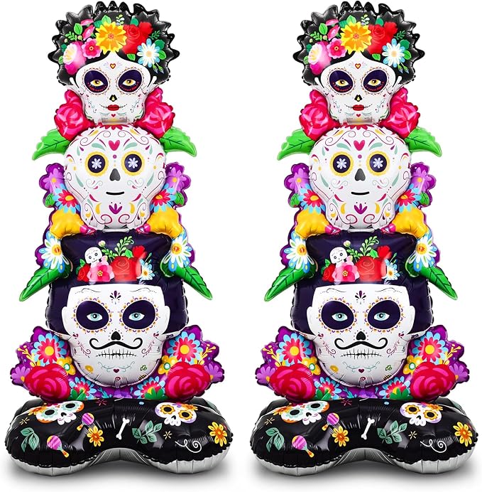 Soulchen 2 Pcs Day of The Dead Sugar Skull Balloon Dia De Los Muertos Decor - skull inflatable