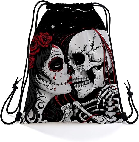 Day Of The Dead Skull Dual-Sided Print Drawstring Bag - skull backpack