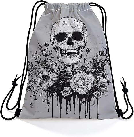 Gothic Floral Skull Dual-Sided Print Drawstring Bag -3 - skull backpack