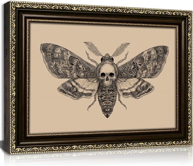 FNPUYSU Death Head Moth Wall Art, Vintage Skull Moth Sketch Painting Canvas Prints, Dark Academia Gothic Picture Wall Decor, insect Aesthetic Artwork for Living Room Bedroom - skull wall art