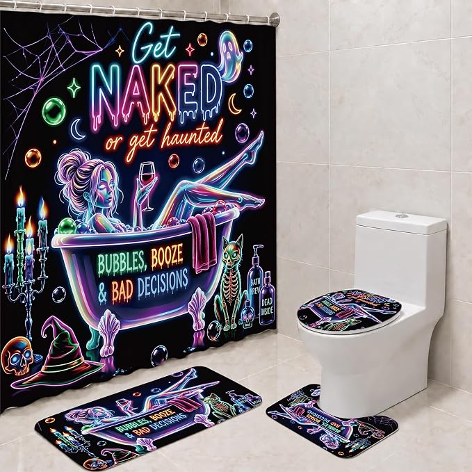 Halloween Bathroom Set 4 Pcs Neon Ghost Bath Decor - skull toilet paper