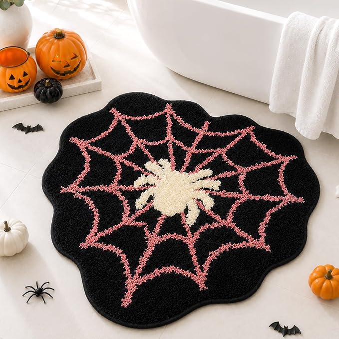 Halloween Bathroom Rug,Heart Spider Web Bath Mat 26" x 22" - skull toilet mat