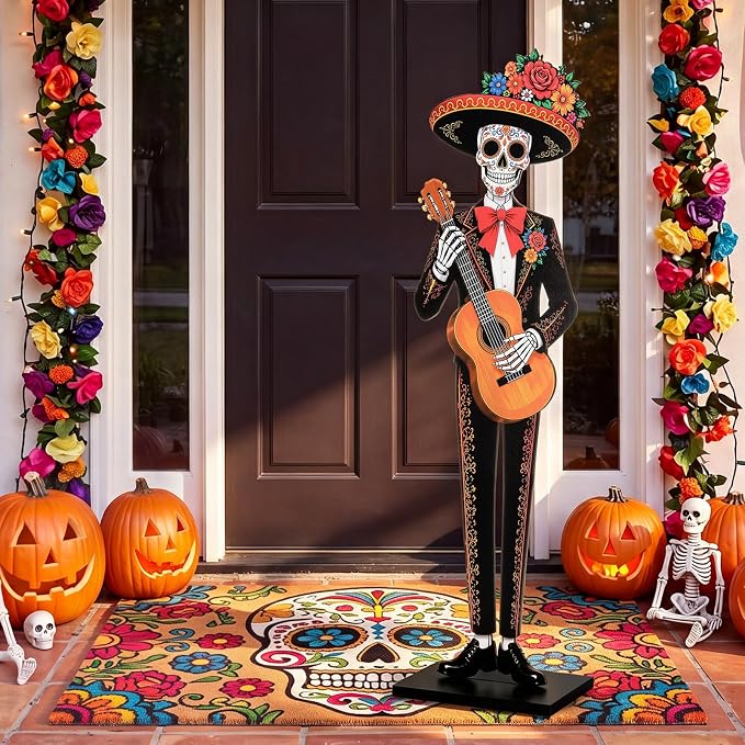 Novabright 2.9 ft Day of the Dead Boy Sugar Skull Outdoor Decor for Porch - sugar skull ornament
