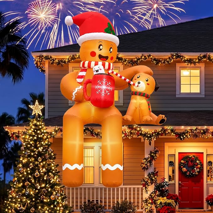 AerWo 14 FT Giant Christmas Inflatables Gingerbread Christmas Decorations - skull inflatable