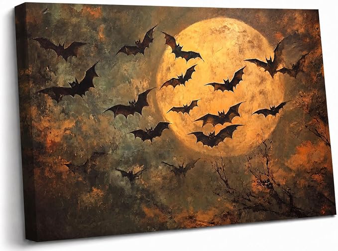 Vintage Bats Canvas Wall Art, Dark Gothic Fall Halloween Wall Decor,8x10in