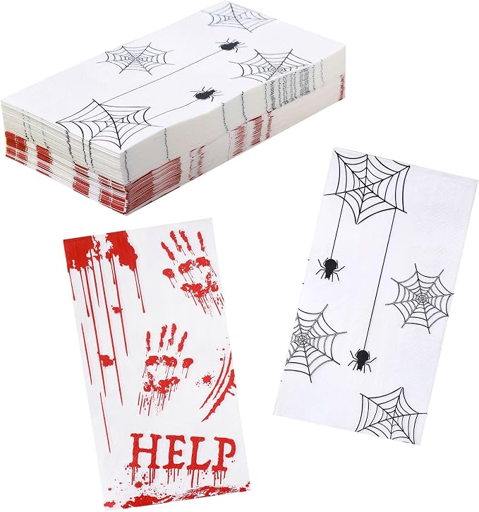 Halloween Napkins Disposable - 50 PK - Dinner Napkins Paper Halloween Guest Bathroom Hand Towels for Horror Theme Party Supplies - skull toilet paper